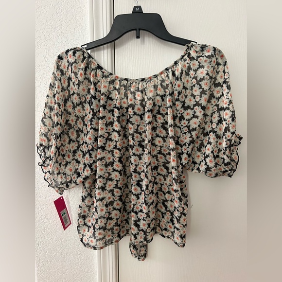 NWT Xhilaration Tie Front Floral Peasant Button Down Top. Size Medium. - Picture 6 of 11